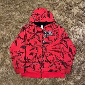 Vintage Y2K Faded Glory Star Lined Hoodie Red Children XXL Adult S